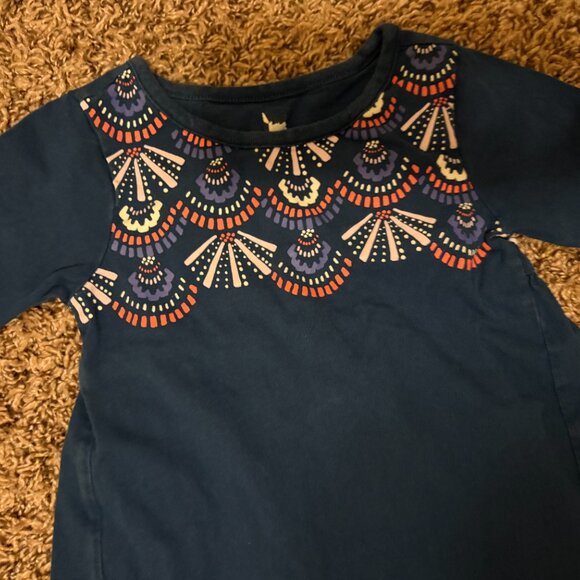 Tea Collection Dress 2 Dark Blue Geometric Print Long Sleeve 100% Cotton - Picture 2 of 3